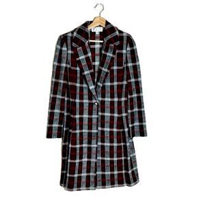 St. John ladies checkered plaid tweed button up long blazer coat size 8